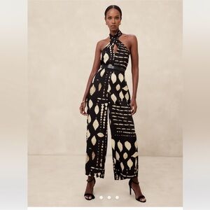 Banana Republic Factory Black and Cream Geometric Jumpsuit